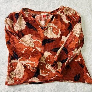 Marine Layer Womens Exploded Floral Nikki Collarless Gauzy Blouse Size Medium
